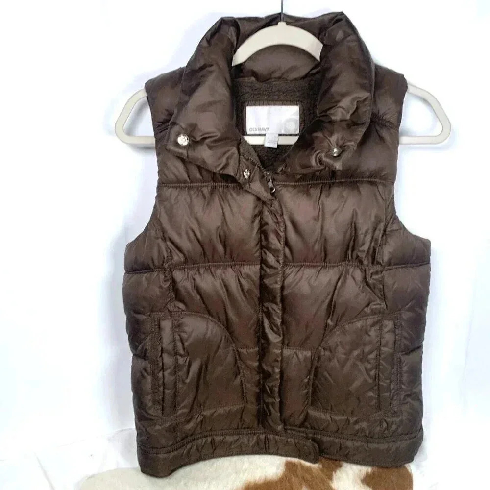 Vintage Old Navy Womens Brown Stuffed Puffer Vest - Size M Gorpcore Gorpvest Y2k